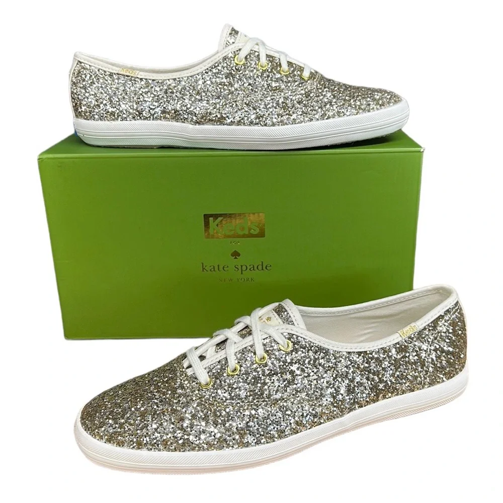 Keds for Kate Spade CH KS Platinum Gold Glitter #WF57125 Shoes Sneakers Size 9.5